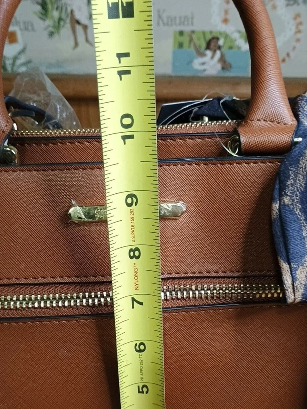 Steve Madden Cognac Satchel Handbag with Patterned Scarf